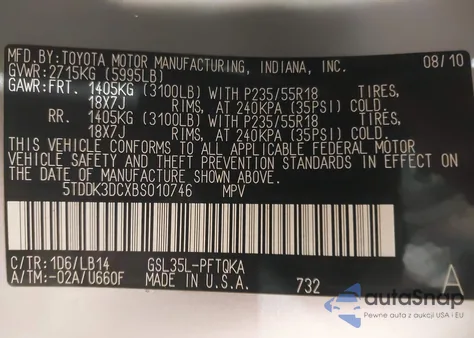 2011 Toyota Sienna Xle from USA, damaged, VIN 5TDDK3DCXBS010746